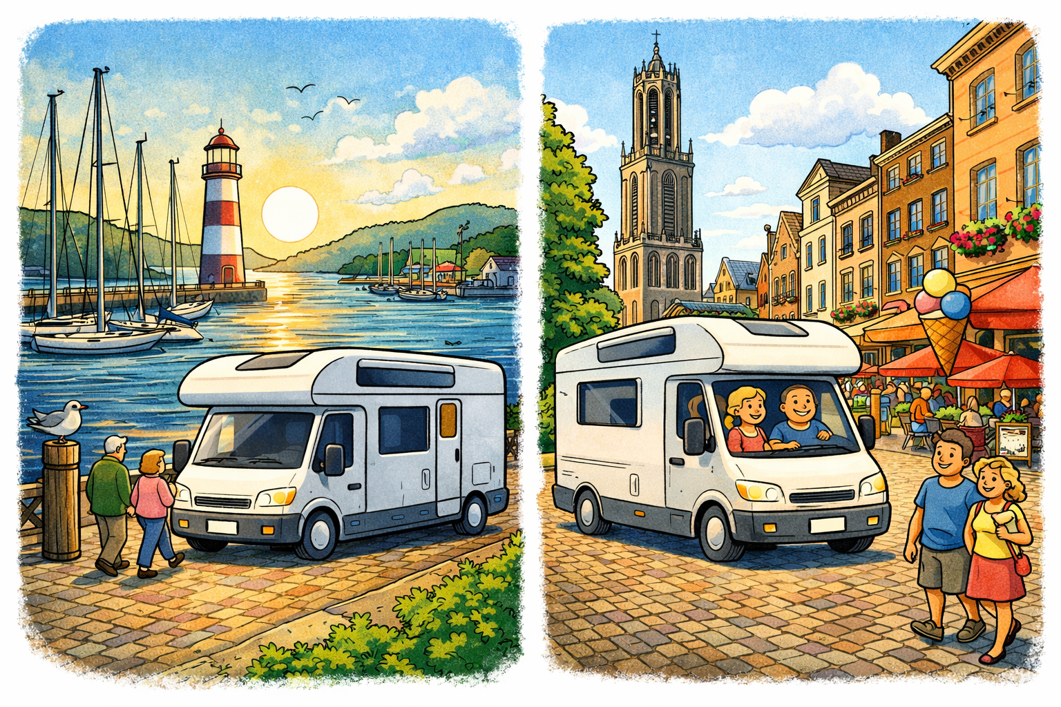 camper op camperplaats bij haven en in stad ideaal voor korte overnachting