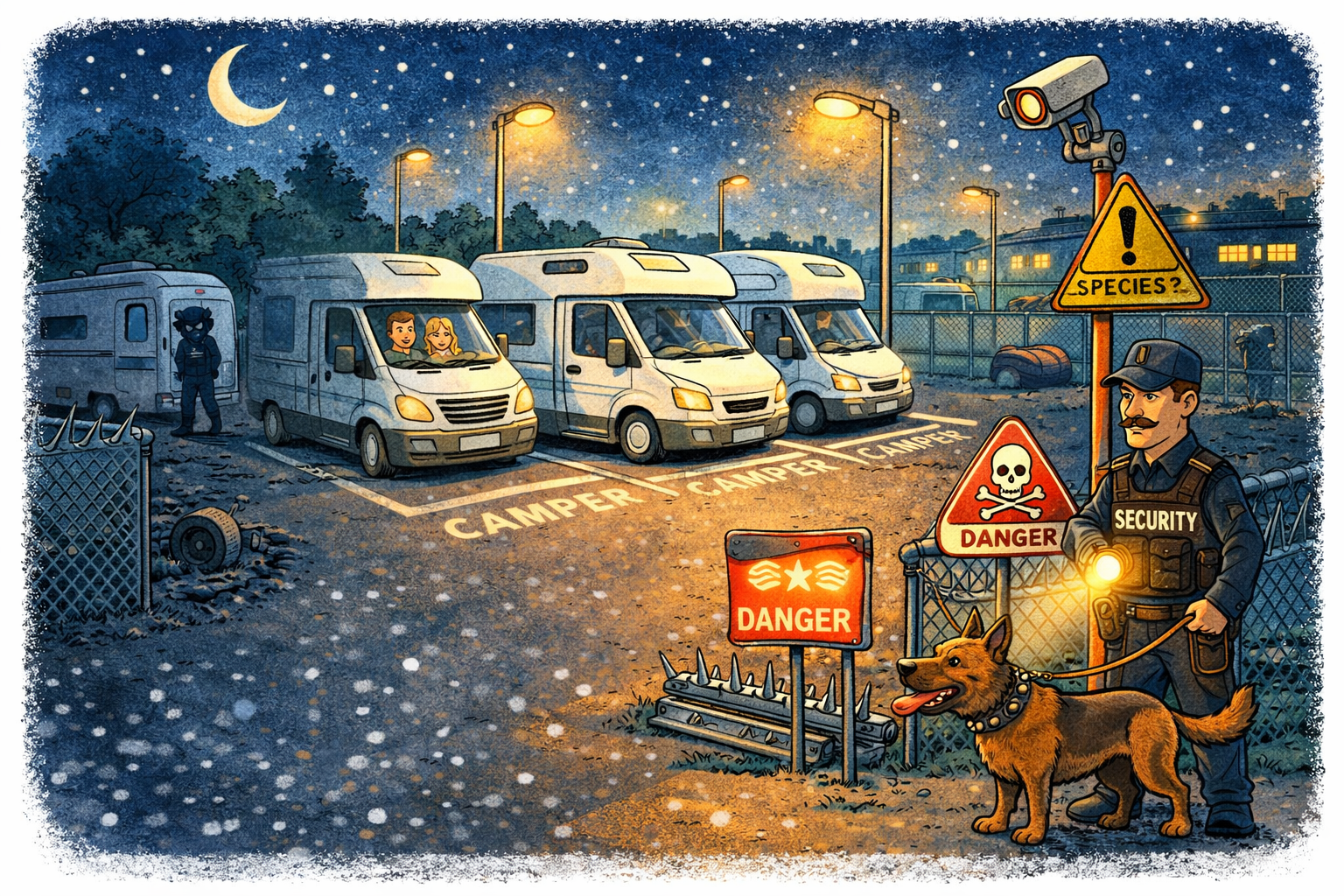 camperplaats met meerdere campers veilige overnachting